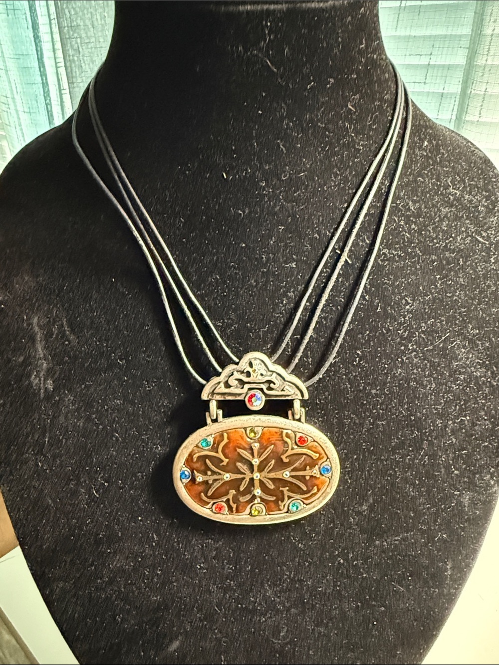 Chico's Multicolor Jeweled Pendant Necklace with Black Cord